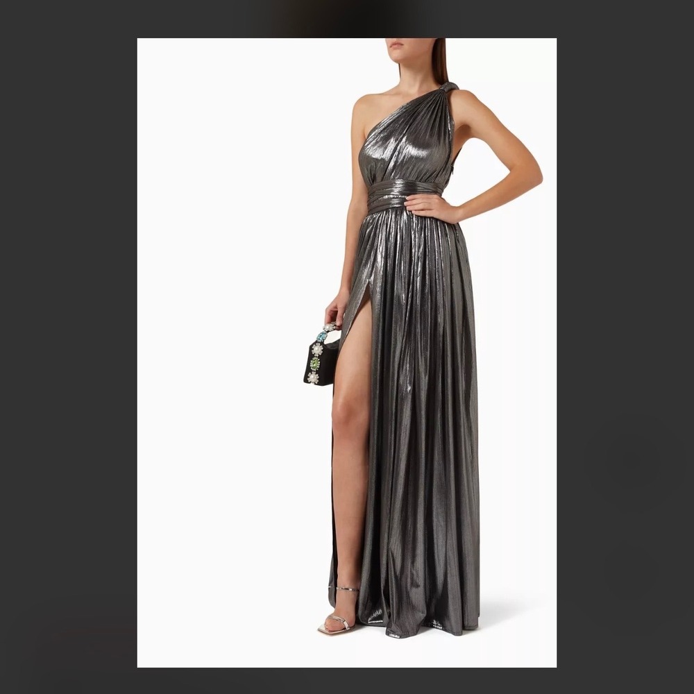 Bronx and Banco Goddess One Shoulder Silver Gown Metallic Gown Size 4/S NWT